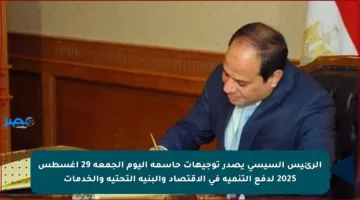 الرئيس السيسي يصدر توجيهات حاسمة اليوم الجمعة 29 أغسطس 2025 لدفع التنمية في الاقتصاد والبنية التحتية والخدمات